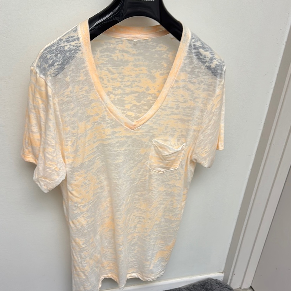 Vintage 90s creamsicle M  V-Neck Sheer T-Shirt with Pocket